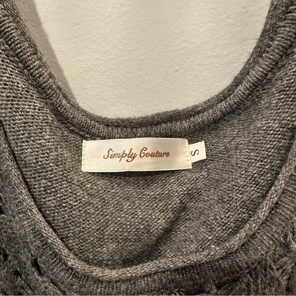 Simply Couture Sm Mixed Media Gray Tunic Sweater Dress Crochet Lace Asymmetric - Picture 3 of 9